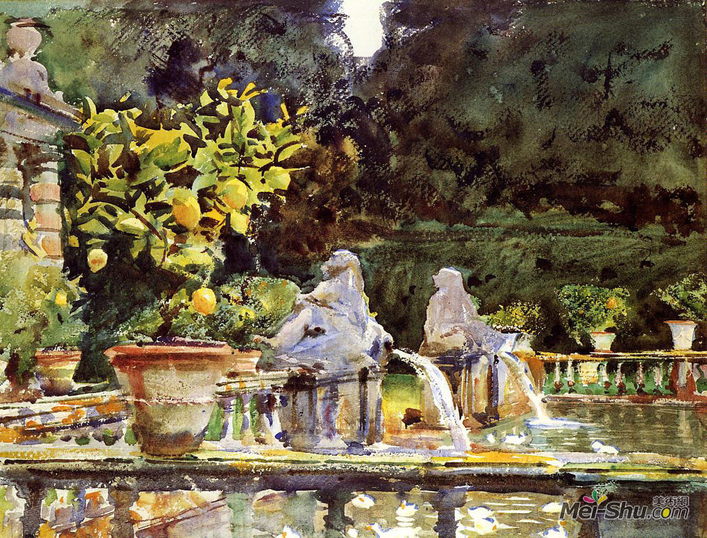 约翰·辛格·萨金特(John Singer Sargent)高清作品《Villa de Marlia. A Fountain》