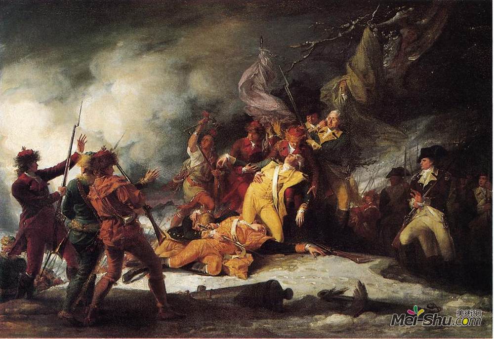 约翰·特朗布尔(John Trumbull)高清作品《蒙哥马利将军在魁北克进攻中的死亡》