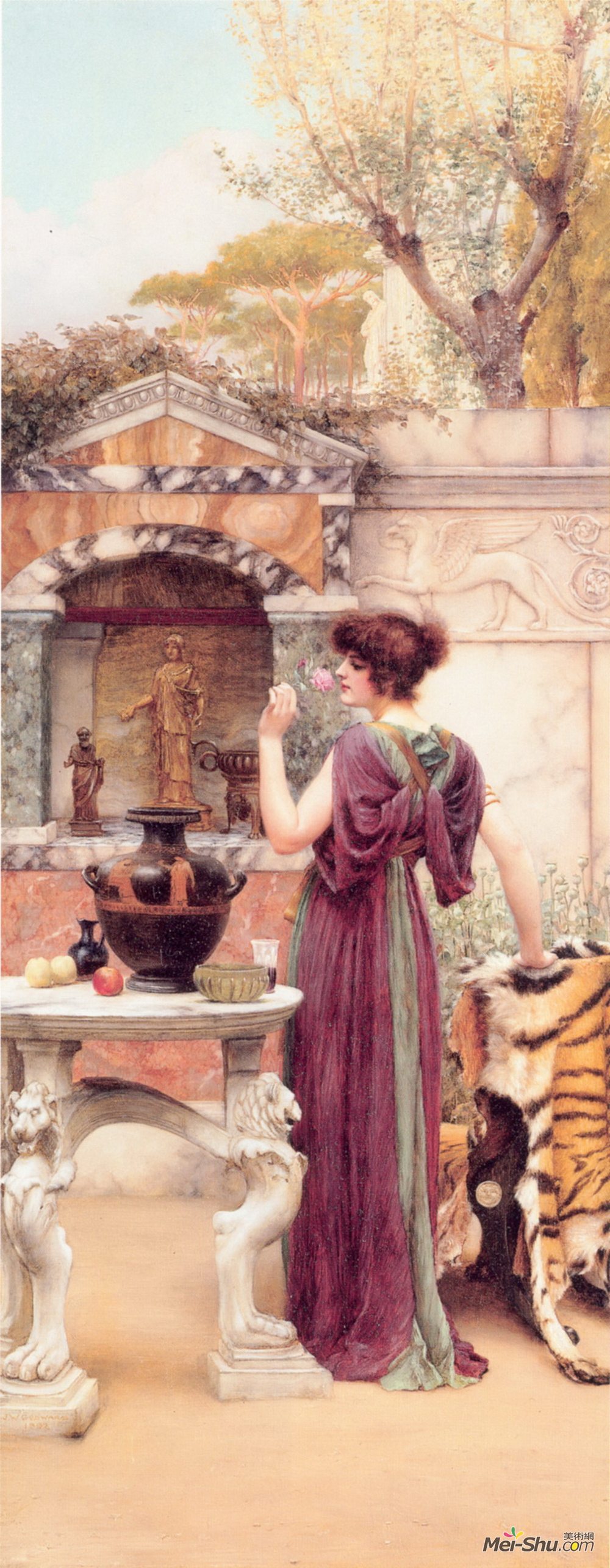 约翰·威廉·格维得(John William Godward)高清作品《在花园圣殿，庞贝古城》