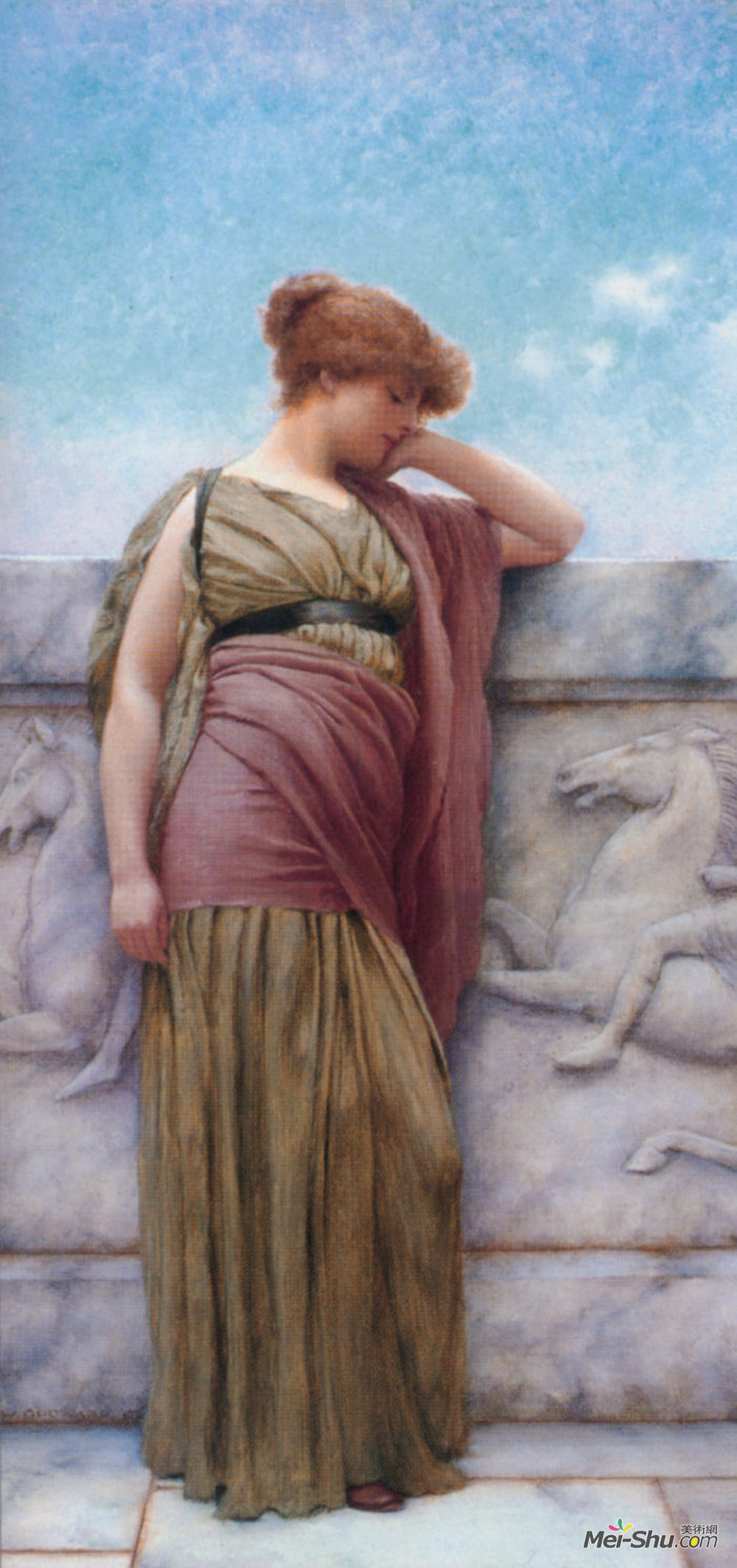 约翰·威廉·格维得(John William Godward)高清作品《倚阳台》