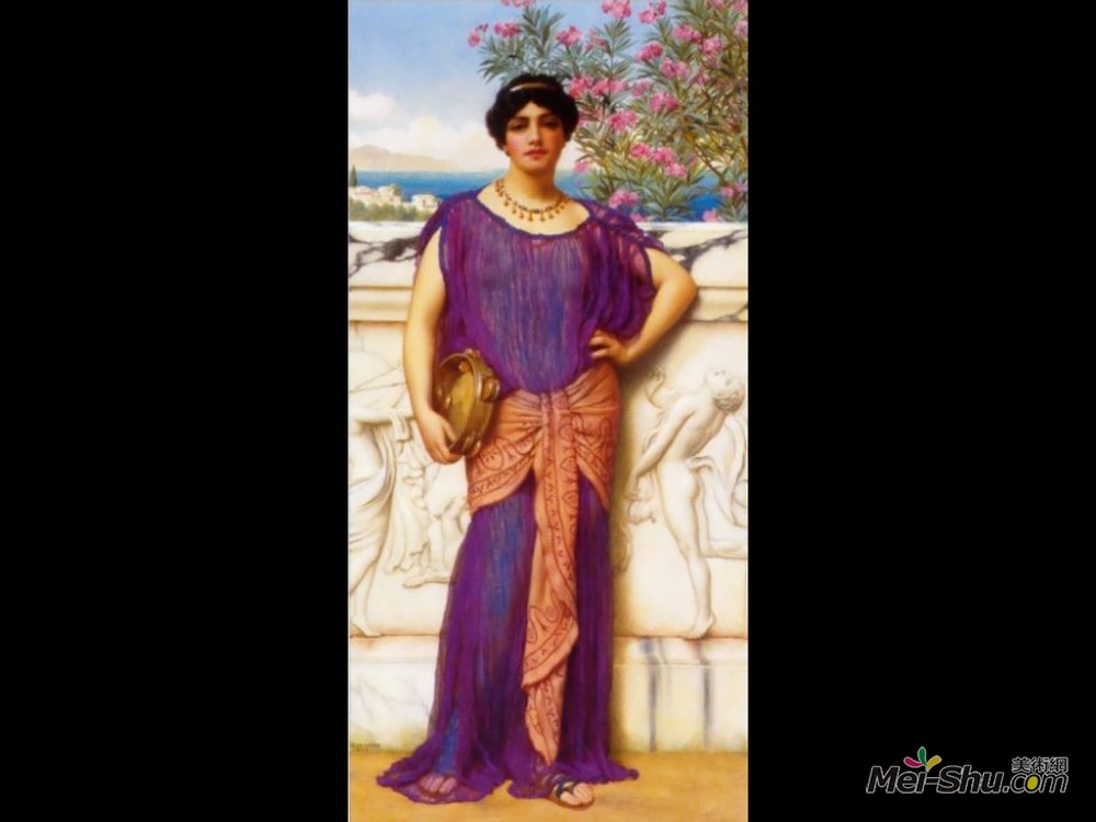 约翰·威廉·格维得(John William Godward)高清作品《铃鼓女孩》