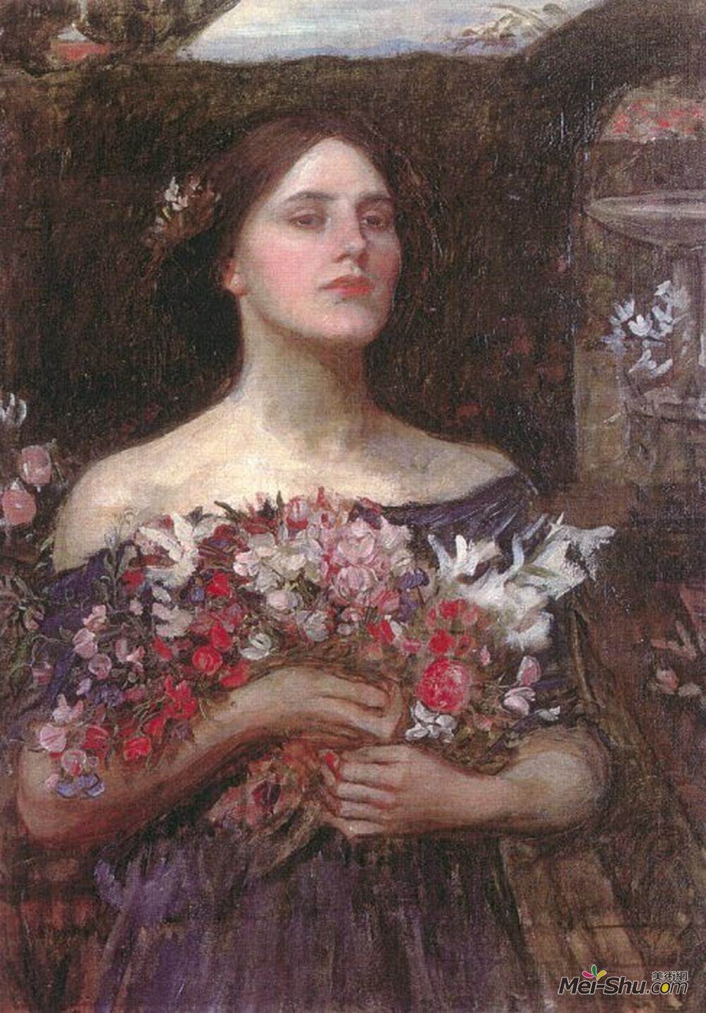 约翰·威廉·沃特豪斯(John William Waterhouse)高清作品《Gather Ye Rosebuds or Ophelia》