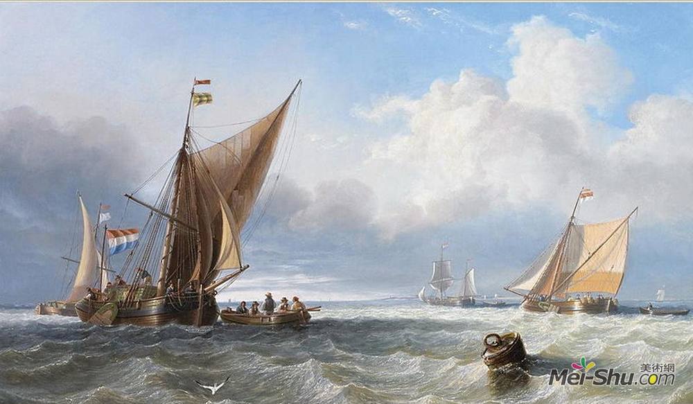 约翰·威尔逊(John Wilson Carmichael)高清作品《离开荷兰海岸》
