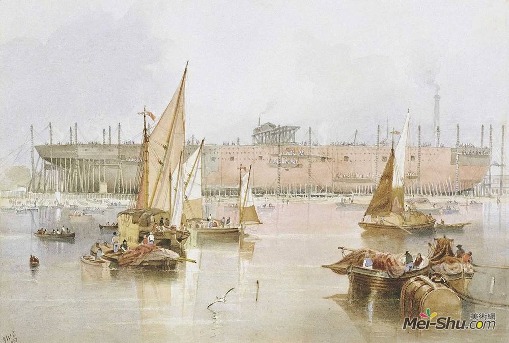 约翰·威尔逊(John Wilson Carmichael)高清作品《The building of the SS 'Great Eastern'》