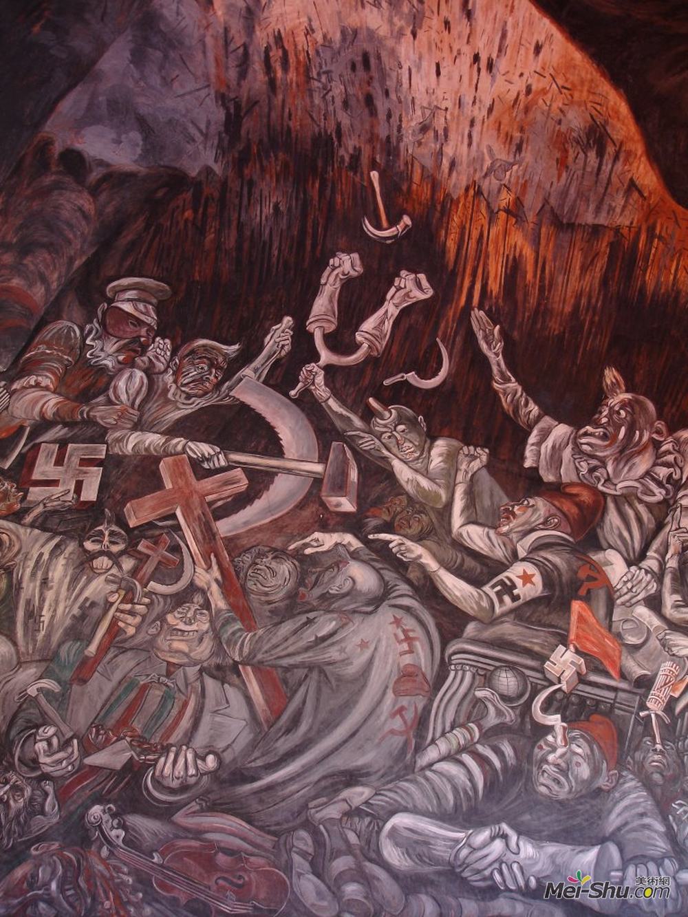 何塞·克莱门特·奥罗斯科(Jose Clemente Orozco)高清作品《地狱中的小丑争辩》