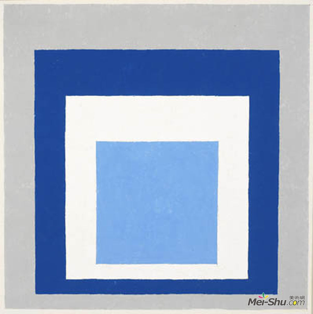 约瑟夫·亚伯斯(Josef Albers)高清作品《向广场致敬：蓝色，白色，灰色》