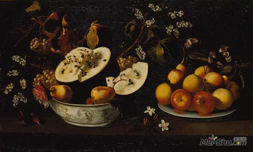 约瑟夫法德奥比多斯(Josefa de Obidos)高清作品《静物与水果和鲜花》