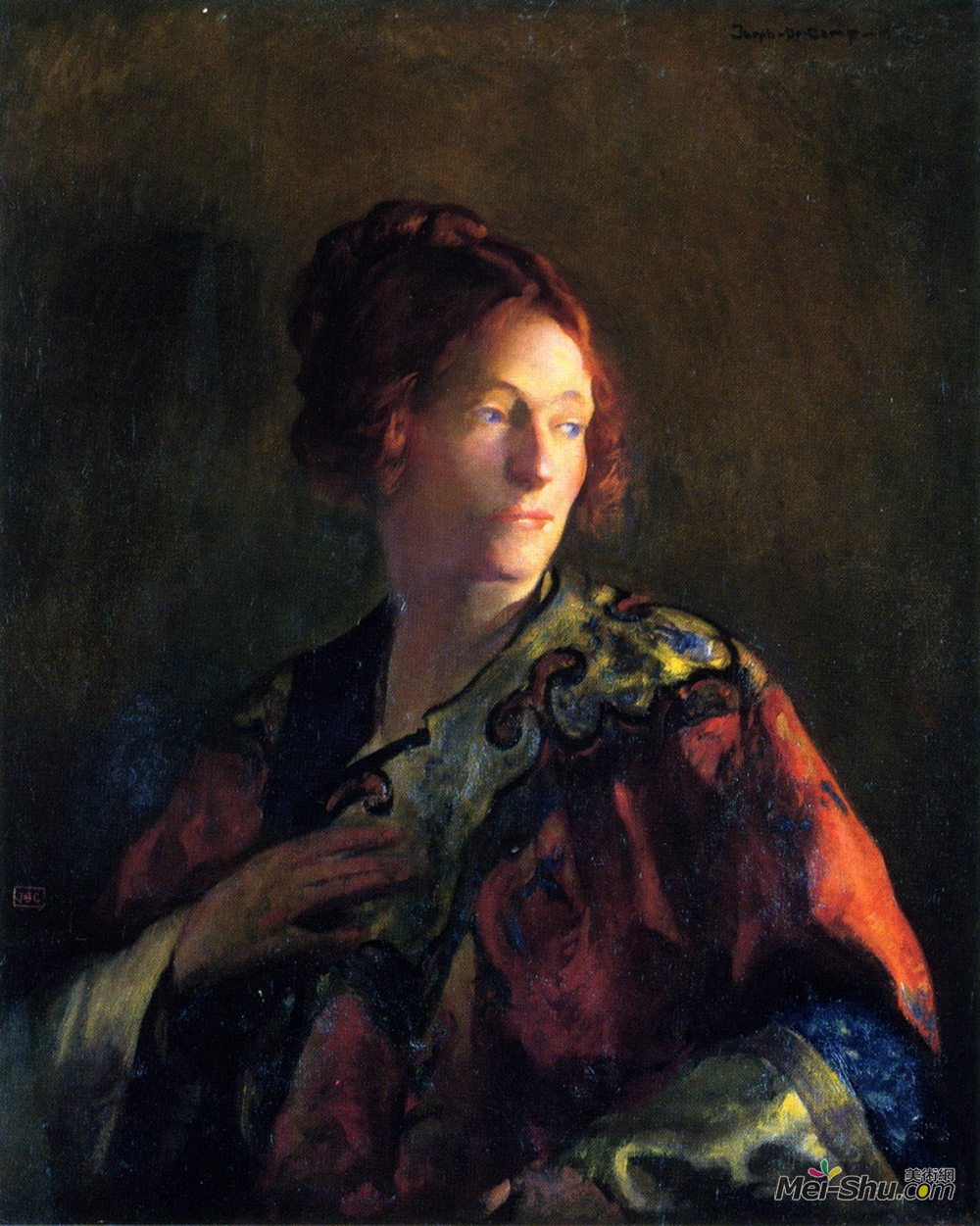 约瑟夫·德坎普(Joseph DeCamp)高清作品《皮尔森小姐的红色与金色画像》