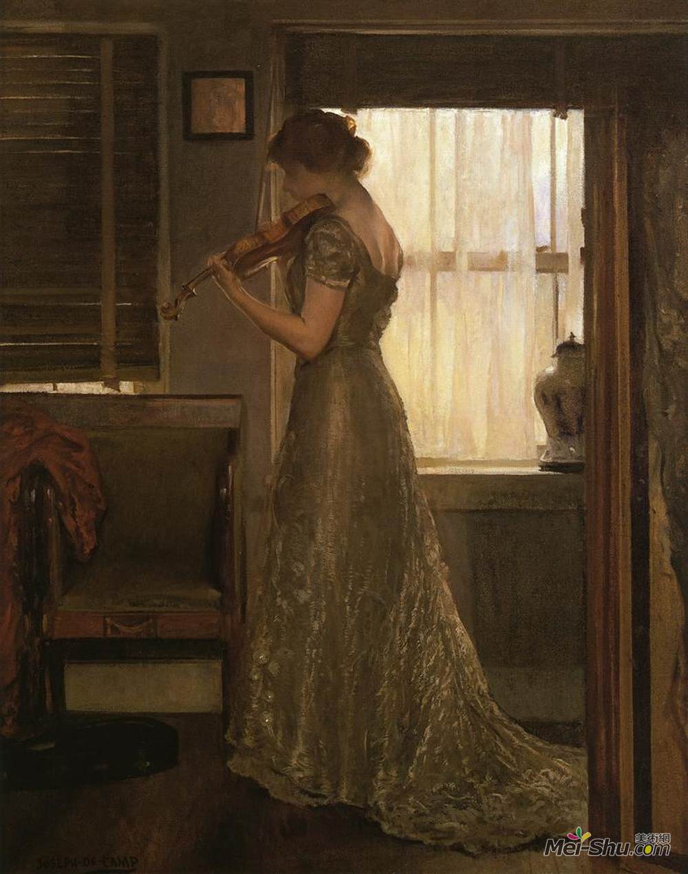 约瑟夫·德坎普(Joseph DeCamp)高清作品《小提琴手（小提琴：小提琴三的女孩）》