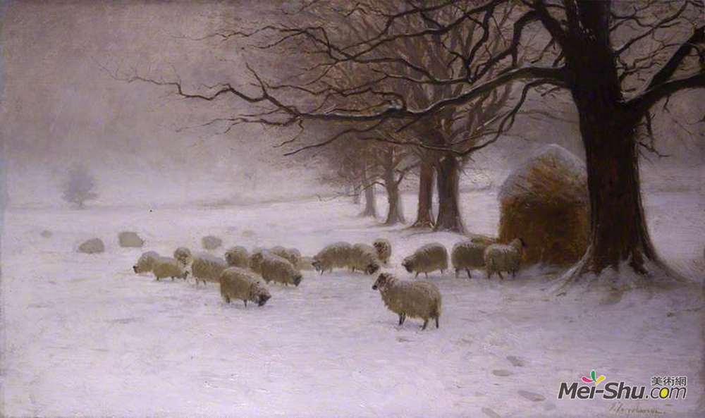 约瑟夫·法夸尔森(Joseph Farquharson)高清作品《暴风雪中的绵羊》