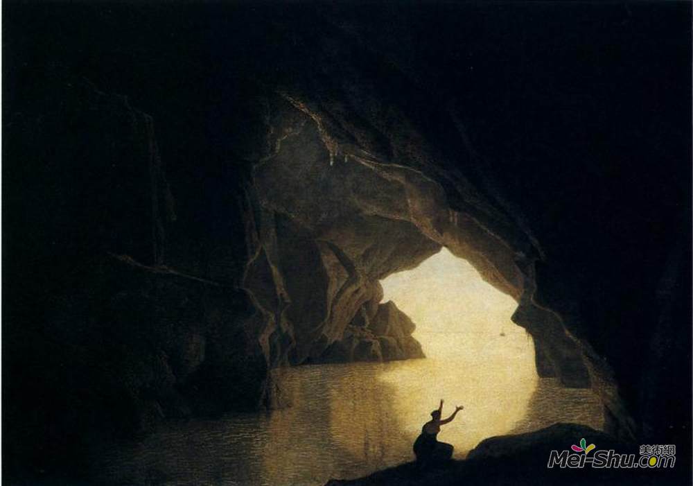 约瑟夫·莱特(Joseph Wright)高清作品《萨勒纳姆海湾的一个石窟，有朱丽亚的身影，》