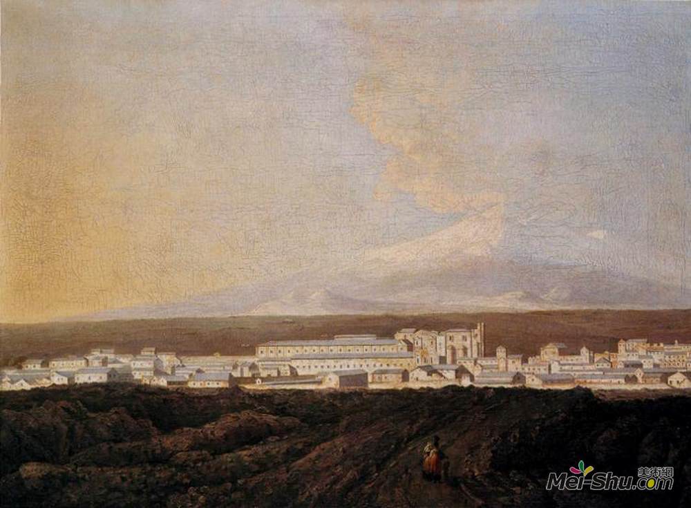 约瑟夫·莱特(Joseph Wright)高清作品《埃特纳山及其附近城镇景观》