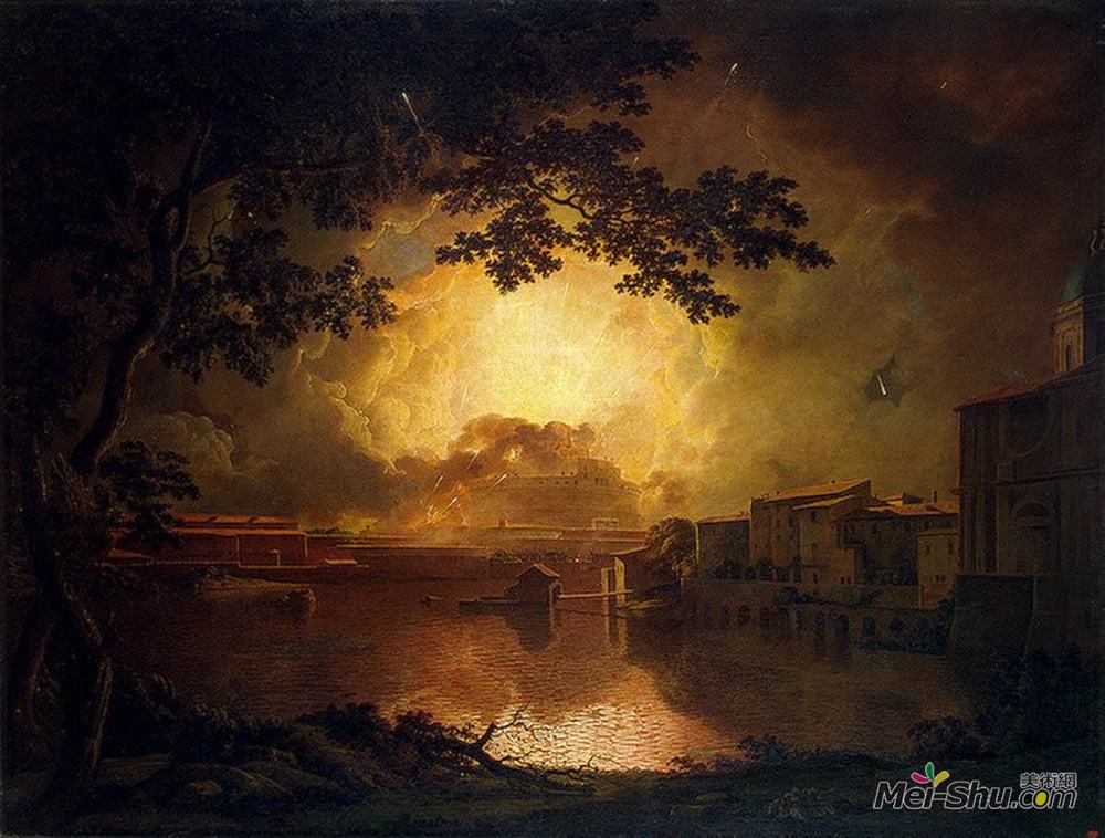 约瑟夫·莱特(Joseph Wright)高清作品《罗马桑特城堡安吉洛的烟花展示》