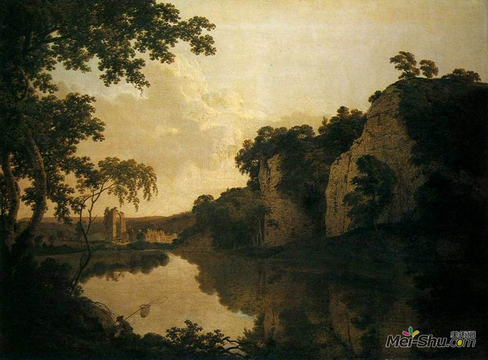 约瑟夫·莱特(Joseph Wright)高清作品《与戴尔修道院的风景》
