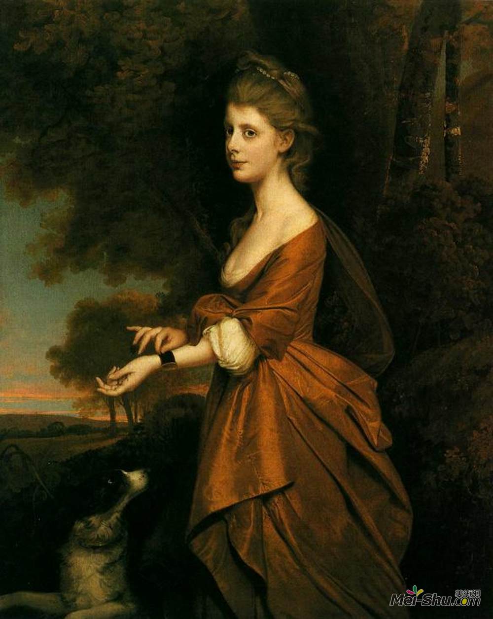 约瑟夫·莱特(Joseph Wright)高清作品《一个穿着黄褐色衣服的女孩的肖像》