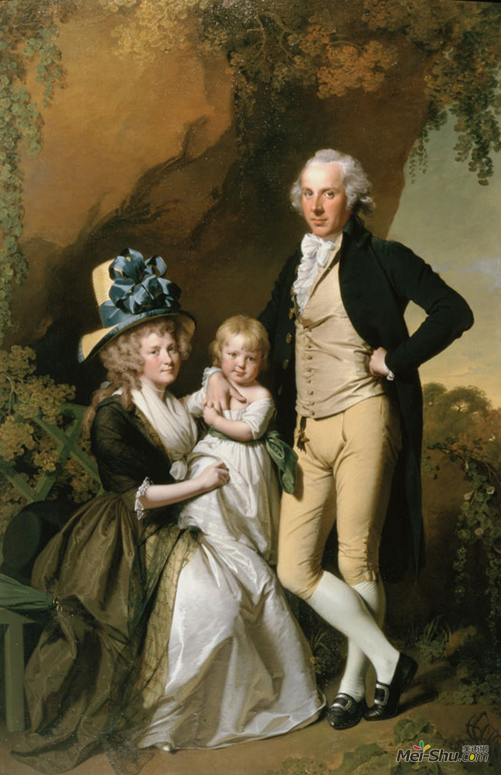 约瑟夫·莱特(Joseph Wright)高清作品《Portrait of Richard Arkwright Junior with his Wife Mary and》