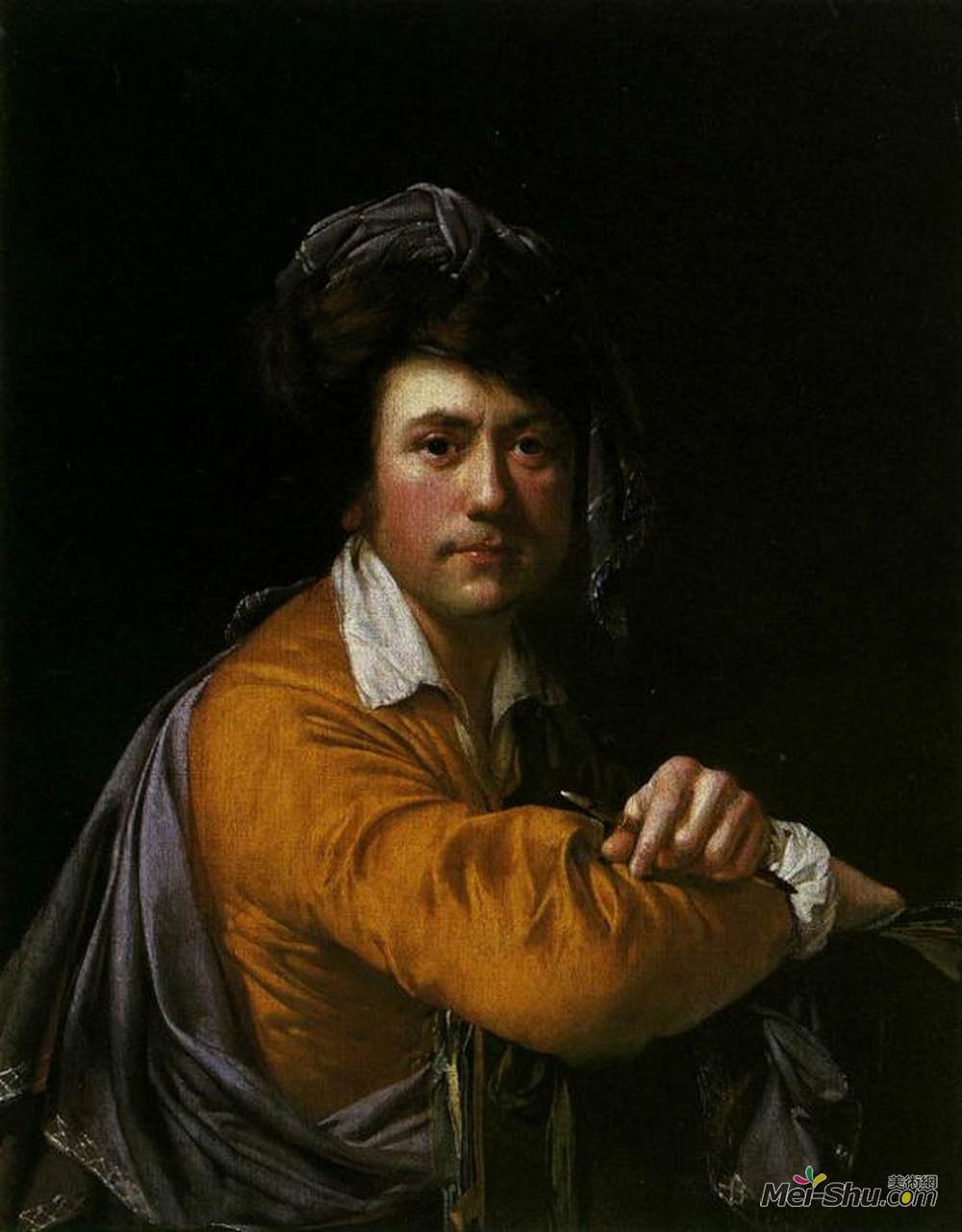 约瑟夫·莱特(Joseph Wright)高清作品《四十岁左右的自画像》