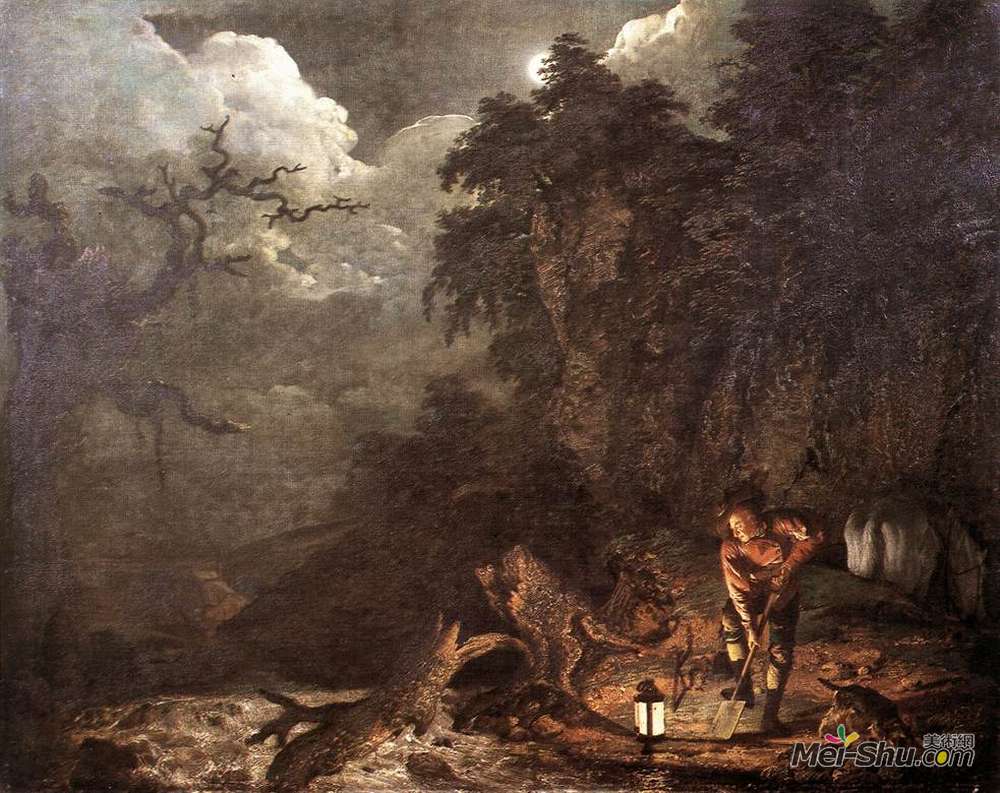 约瑟夫·莱特(Joseph Wright)高清作品《The Earthstopper on the Banks of the Derwent》