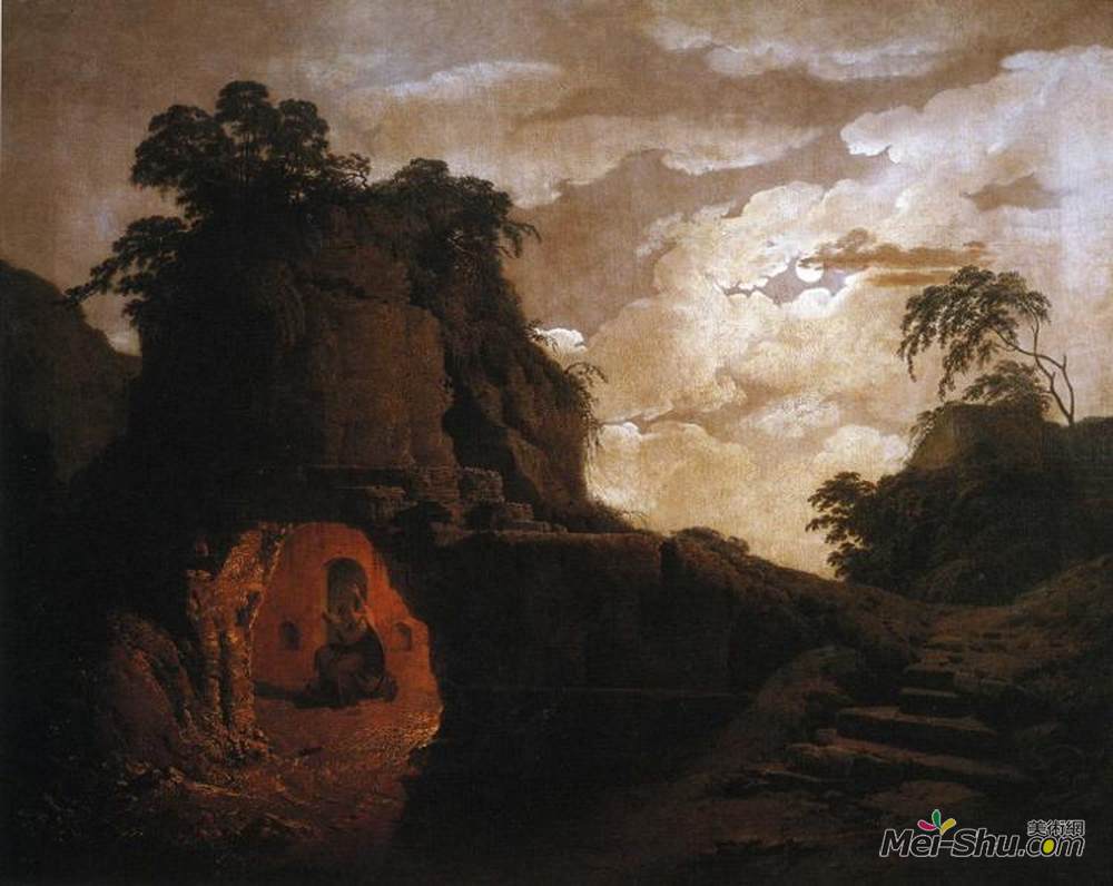 约瑟夫·莱特(Joseph Wright)高清作品《Virgil's Tomb, with the Figure of Silius Italicus》