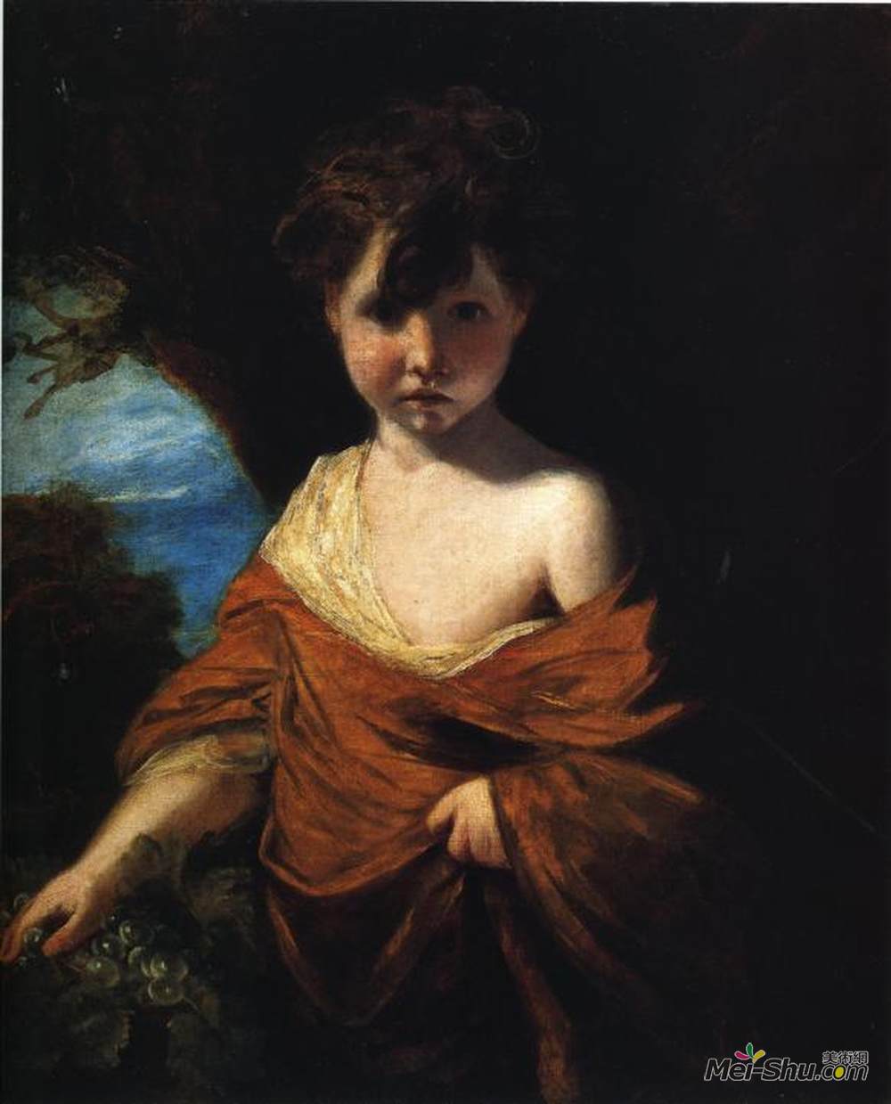 乔舒亚·雷诺兹(Joshua Reynolds)高清作品《抱着葡萄的男孩》