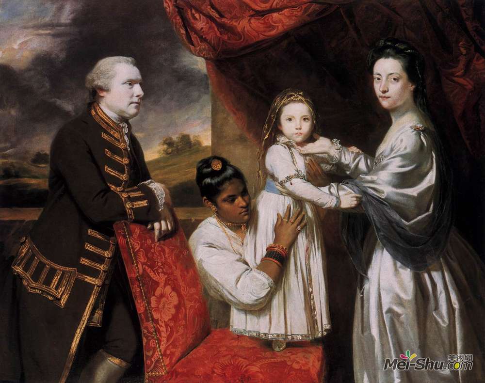 乔舒亚·雷诺兹(Joshua Reynolds)高清作品《乔治克莱夫和他的家人与印度女佣》