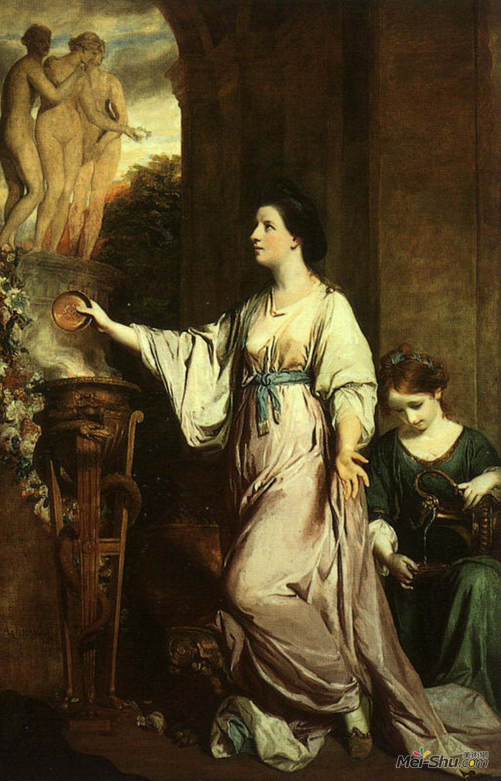 乔舒亚·雷诺兹(Joshua Reynolds)高清作品《Lady Sarah Bunbury Sacrificing to the Graces》