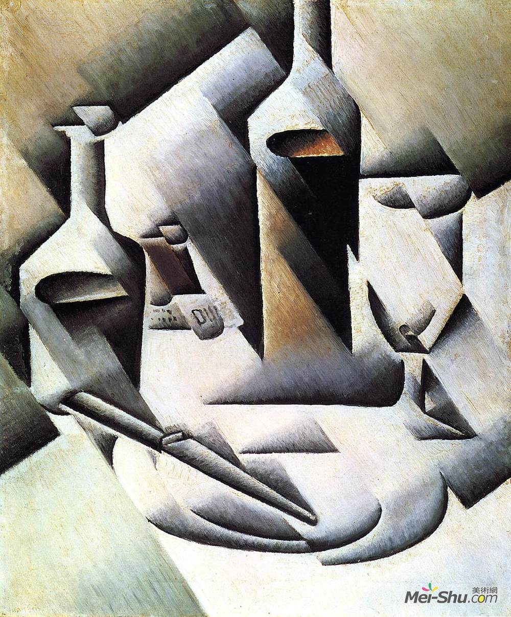 胡安·格里斯(Juan Gris)高清作品《瓶子和刀》