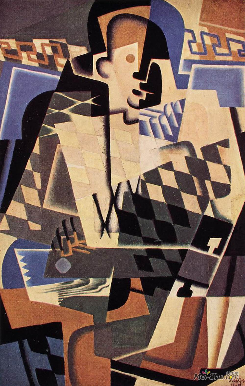 胡安·格里斯(Juan Gris)高清作品《吉他伴奏的丑角》