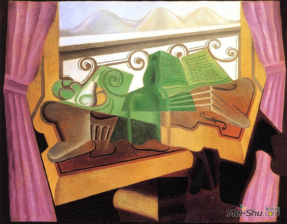 胡安·格里斯(Juan Gris)高清作品《打开窗口与山》