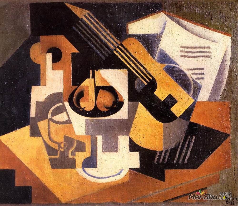胡安·格里斯(Juan Gris)高清作品《桌子上的吉他和水果碗》