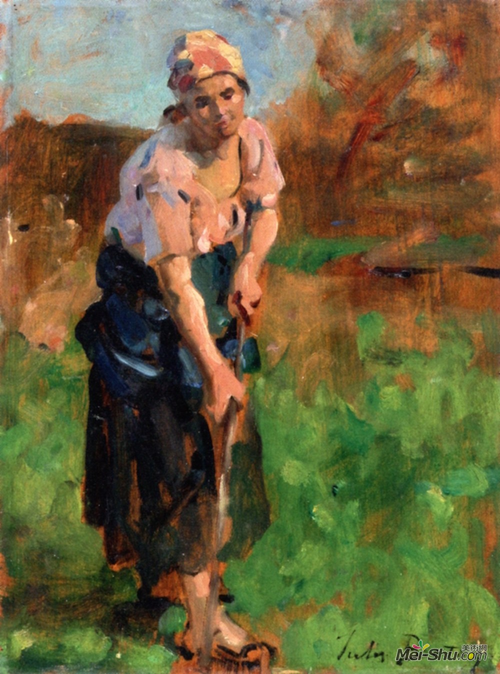 朱利叶斯·布雷顿(Jules Breton)高清作品《锄头（春天的写生）》