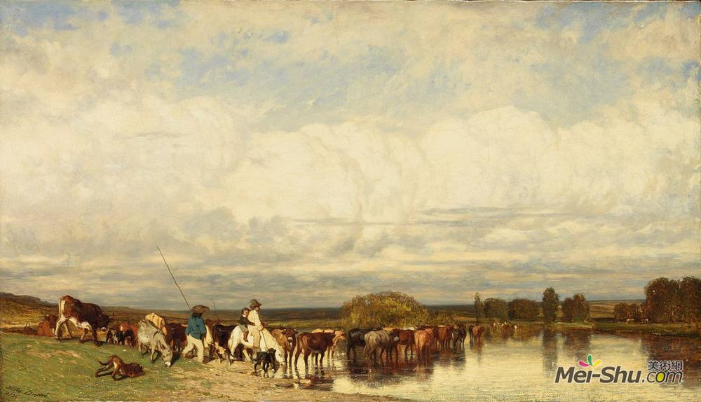 朱班·杜雷(Jules Dupre)高清作品《穿越福特的奶牛》