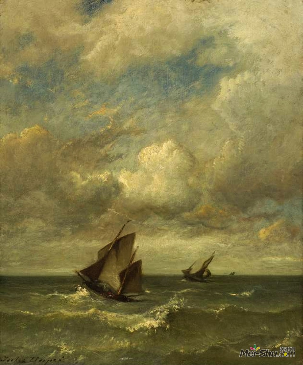 朱班·杜雷(Jules Dupre)高清作品《微风中的航运》