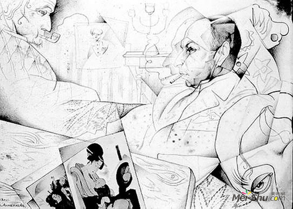 尤里·安年科夫(Jury Annenkov)高清作品《巴拉班诺夫肖像》