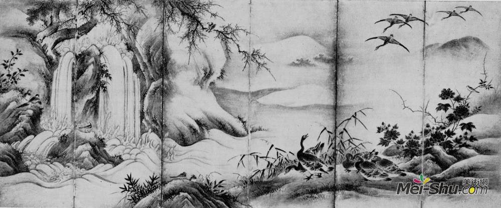 狩野元信(Kanō Motonobu)高清作品《左屏》