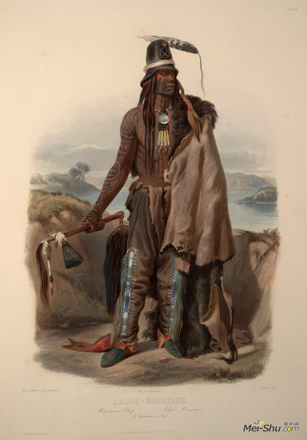 卡尔博德默(Karl Bodmer)高清作品《阿迪迪-希迪斯一个小型酋长，第24卷，第1卷》