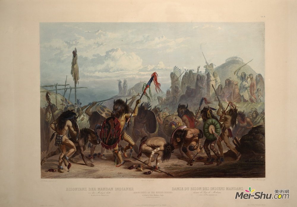 卡尔博德默(Karl Bodmer)高清作品《曼丹印第安人在法医面前的水牛舞》