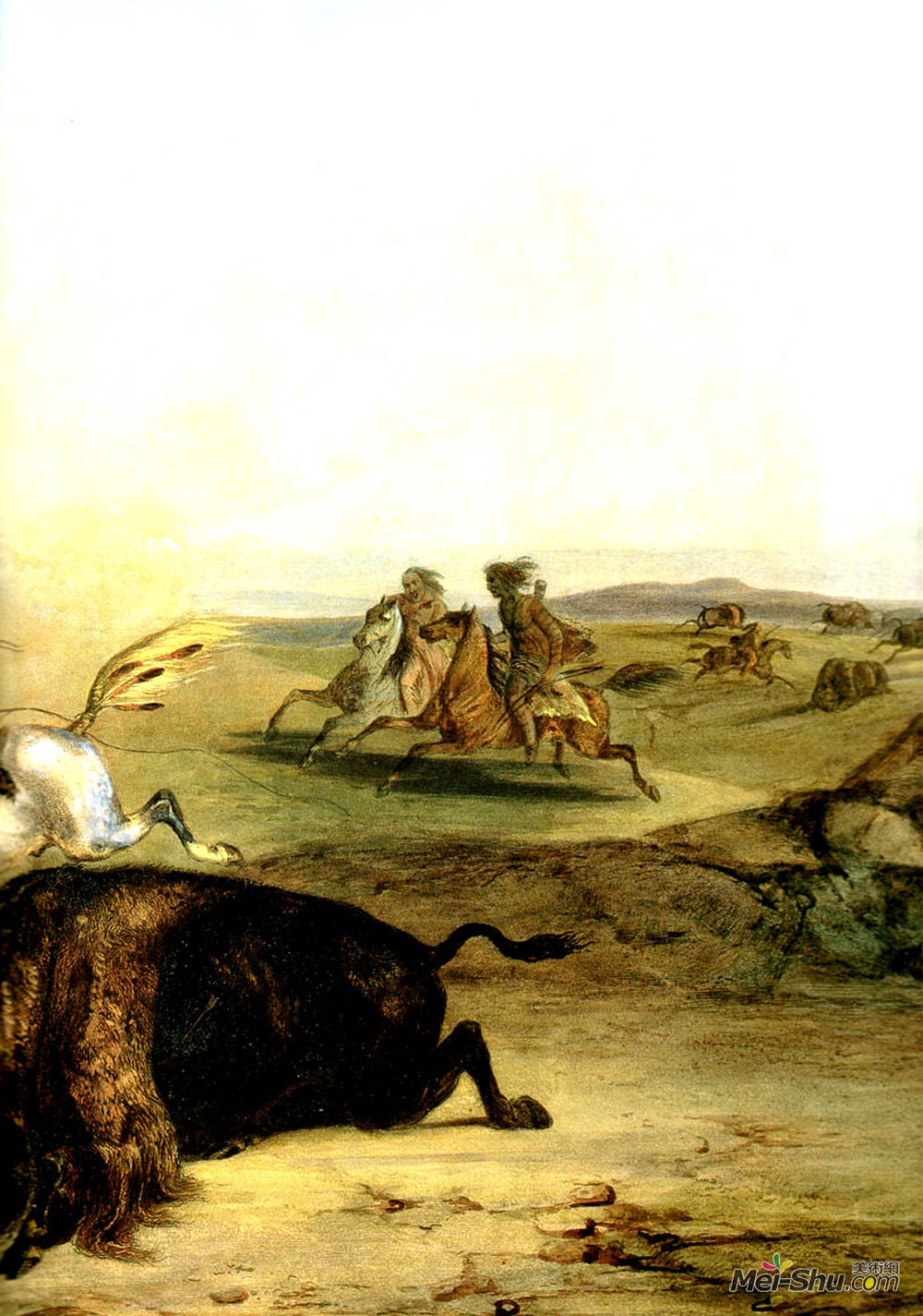 卡尔博德默(Karl Bodmer)高清作品《印第安人猎杀野牛[右]》