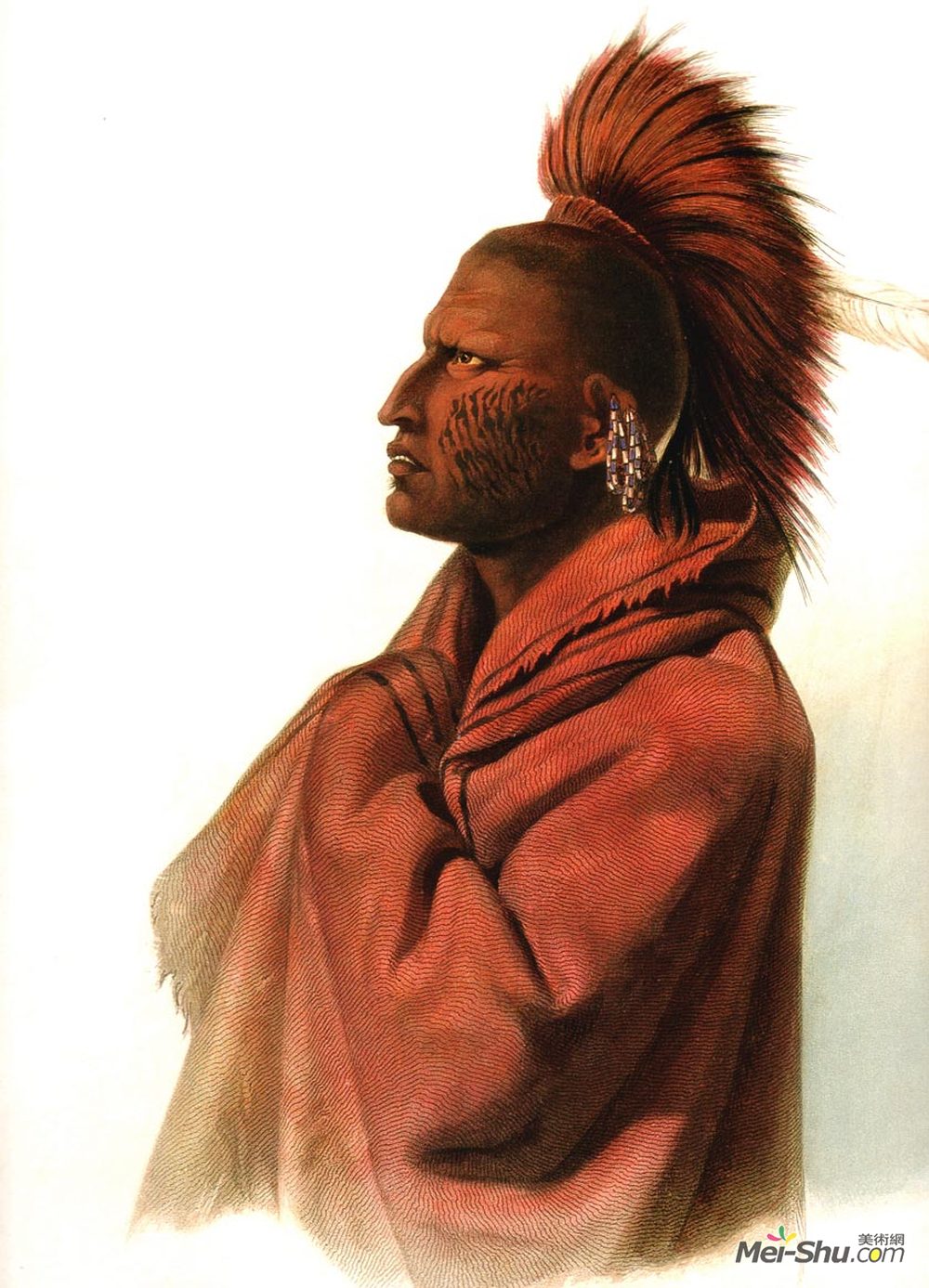 卡尔博德默(Karl Bodmer)高清作品《Massika-Saki Indian, Wakusasse-Musquake Indian, plate 3 from》