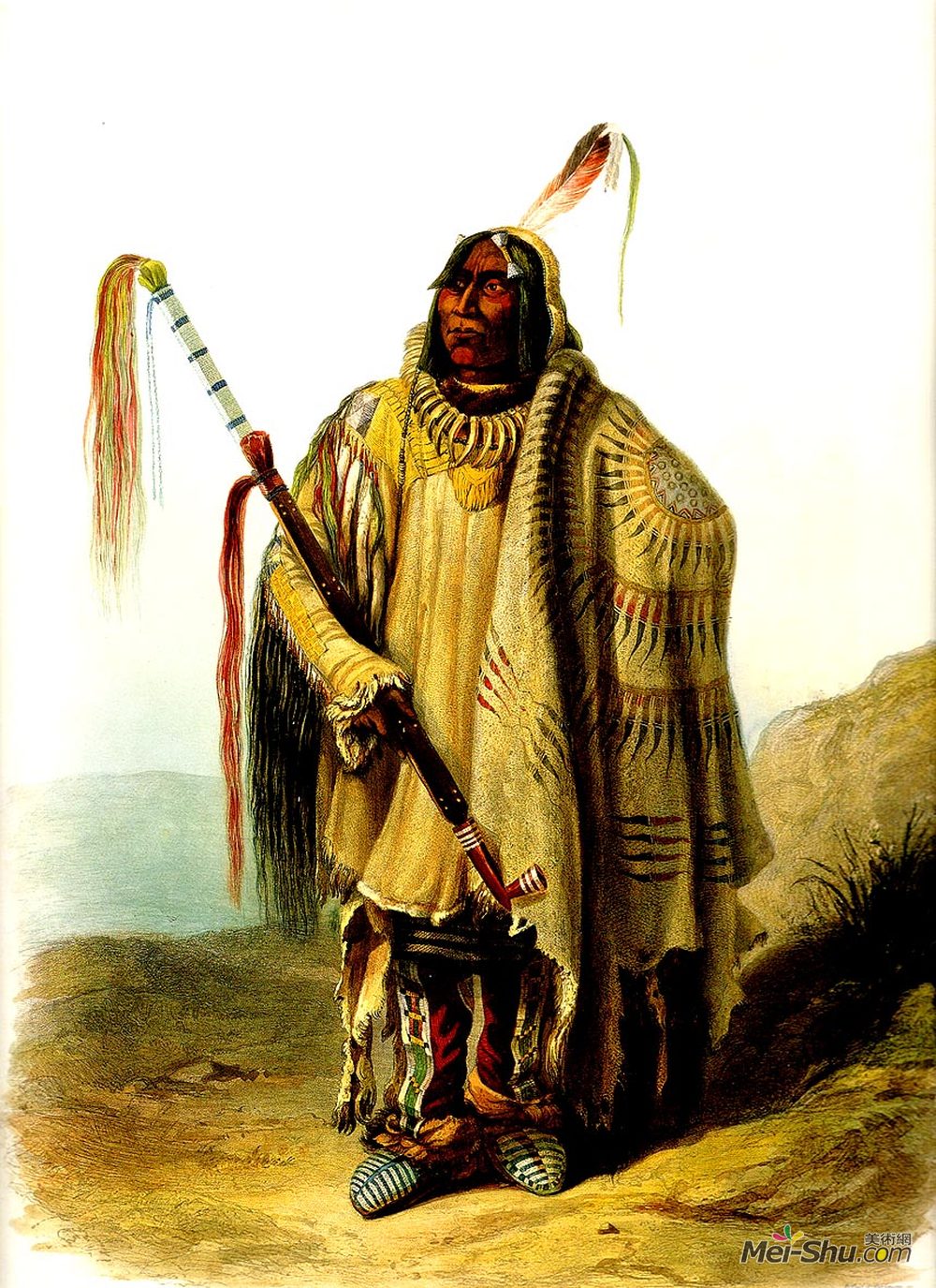 卡尔博德默(Karl Bodmer)高清作品《Pehriska Ruhpa Minatarre or Big Bellied Indian》