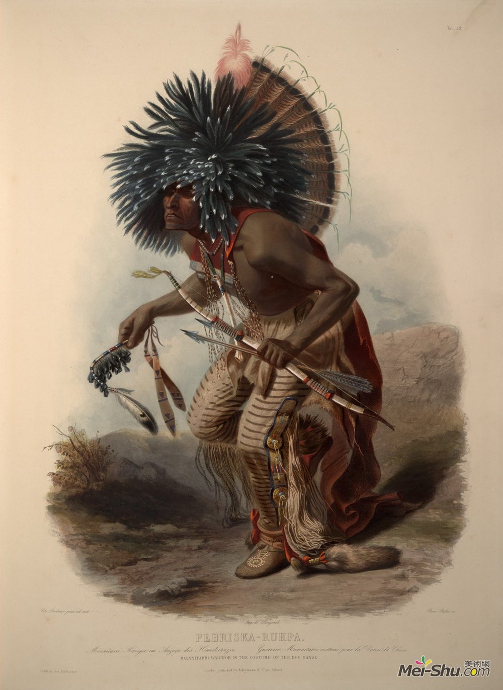 卡尔博德默(Karl Bodmer)高清作品《Pehriska-Ruhpa, Minatarre Warrior in the Costume of the Dog》