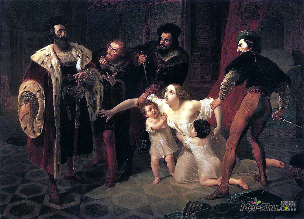 卡尔·布留洛夫(Karl Bryullov)高清作品《Death of Inessa de Castro, Morganatic Wife of Portuguese Inf》