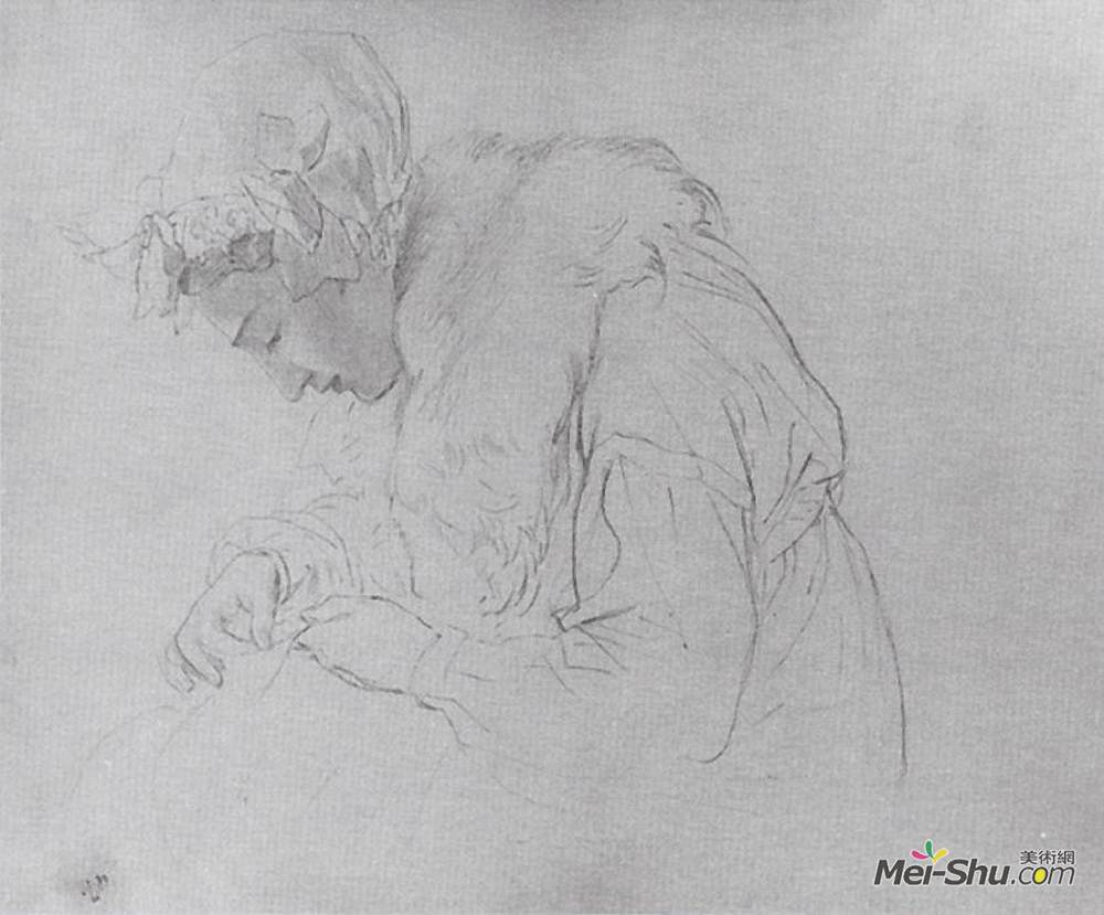 卡尔·布留洛夫(Karl Bryullov)高清作品《绣绣的年轻女子肖像》