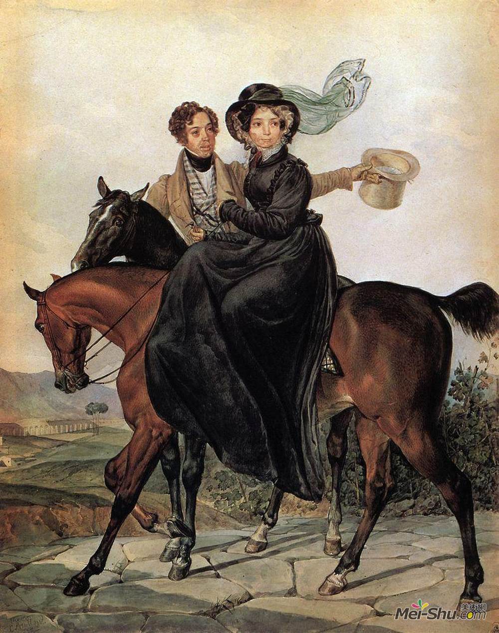 卡尔·布留洛夫(Karl Bryullov)高清作品《Portrait of K. A. and M. Ya. Narishkin》