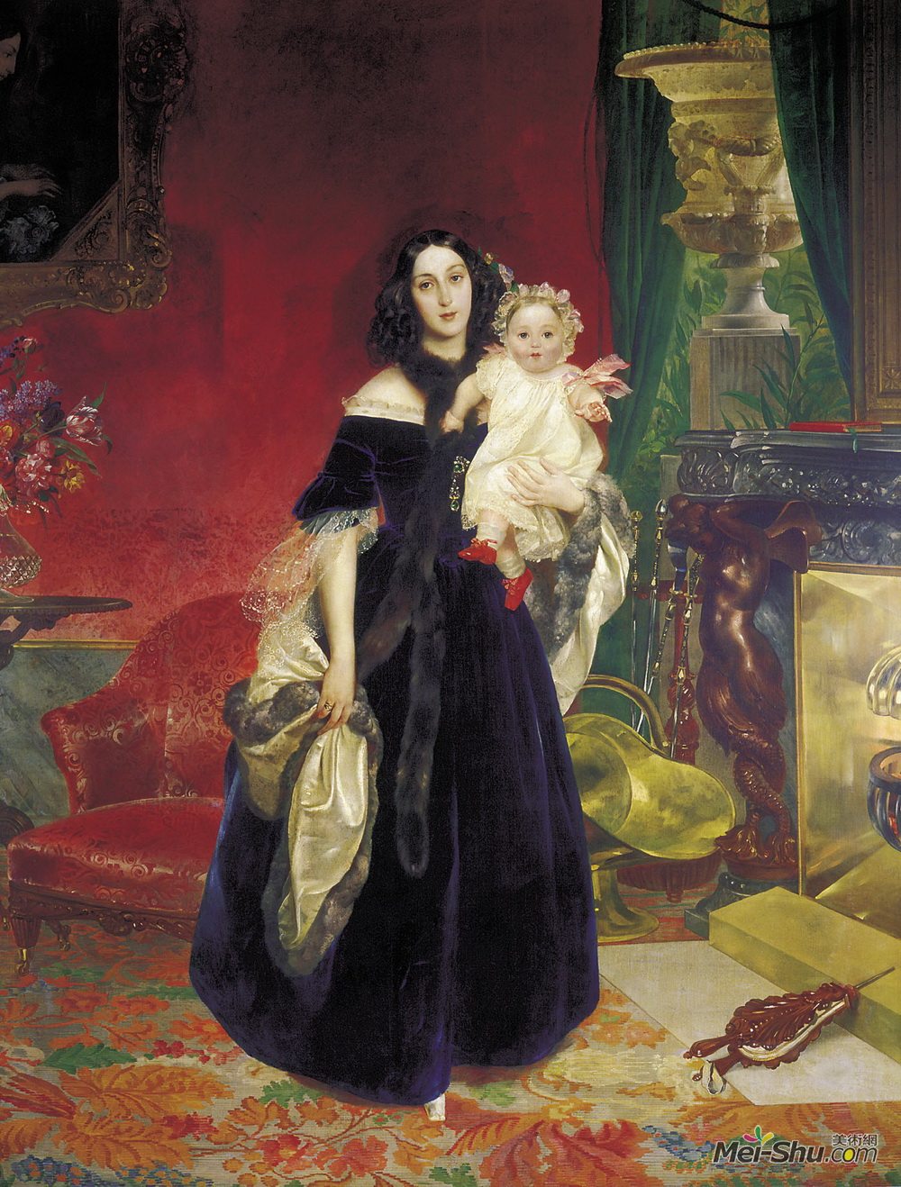 卡尔·布留洛夫(Karl Bryullov)高清作品《Portrait of M. A. Beck and Her Daughter M.I. Beck》