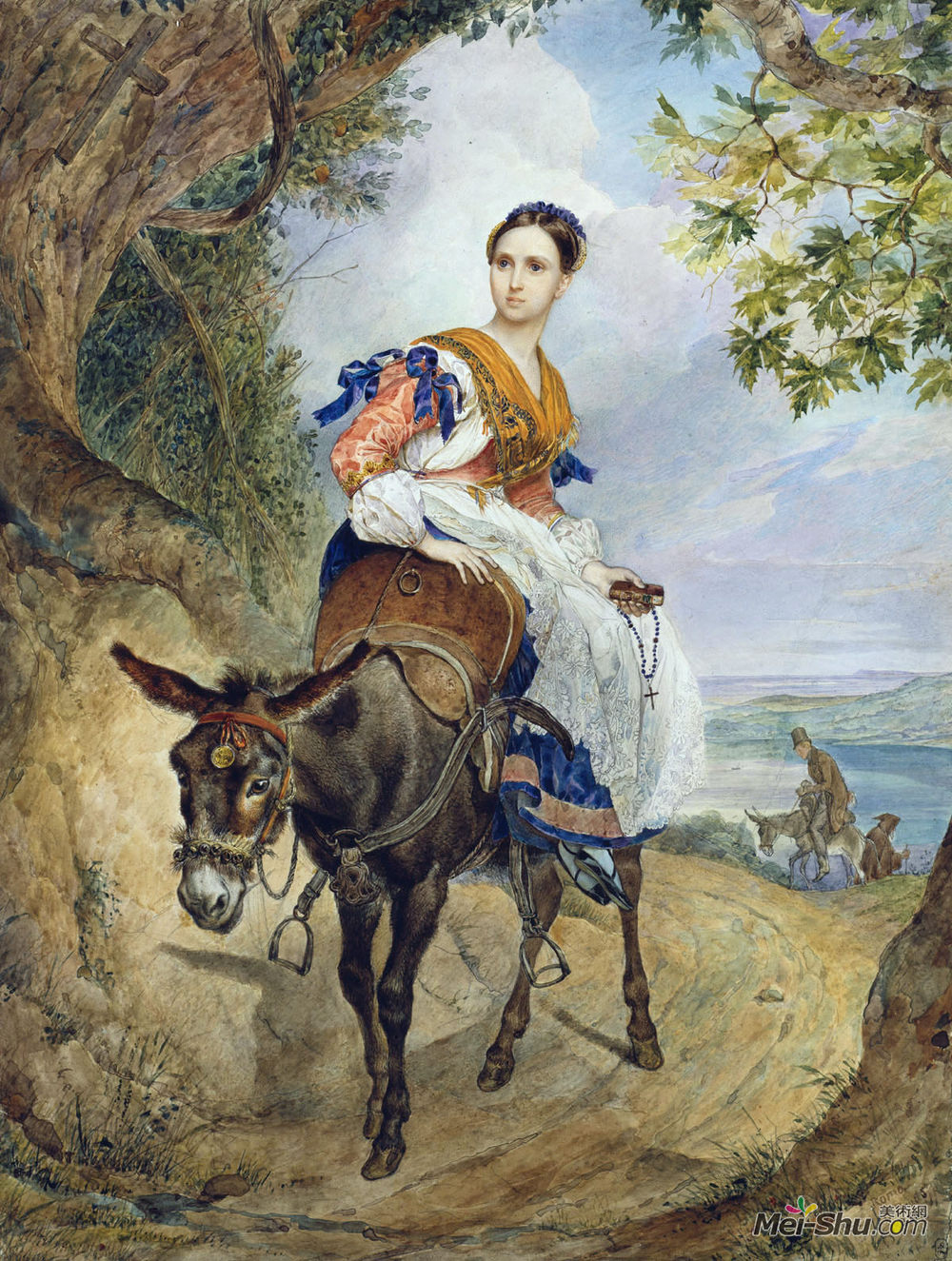 卡尔·布留洛夫(Karl Bryullov)高清作品《Portrait of O. P. Ferzen on a Donkeyback》