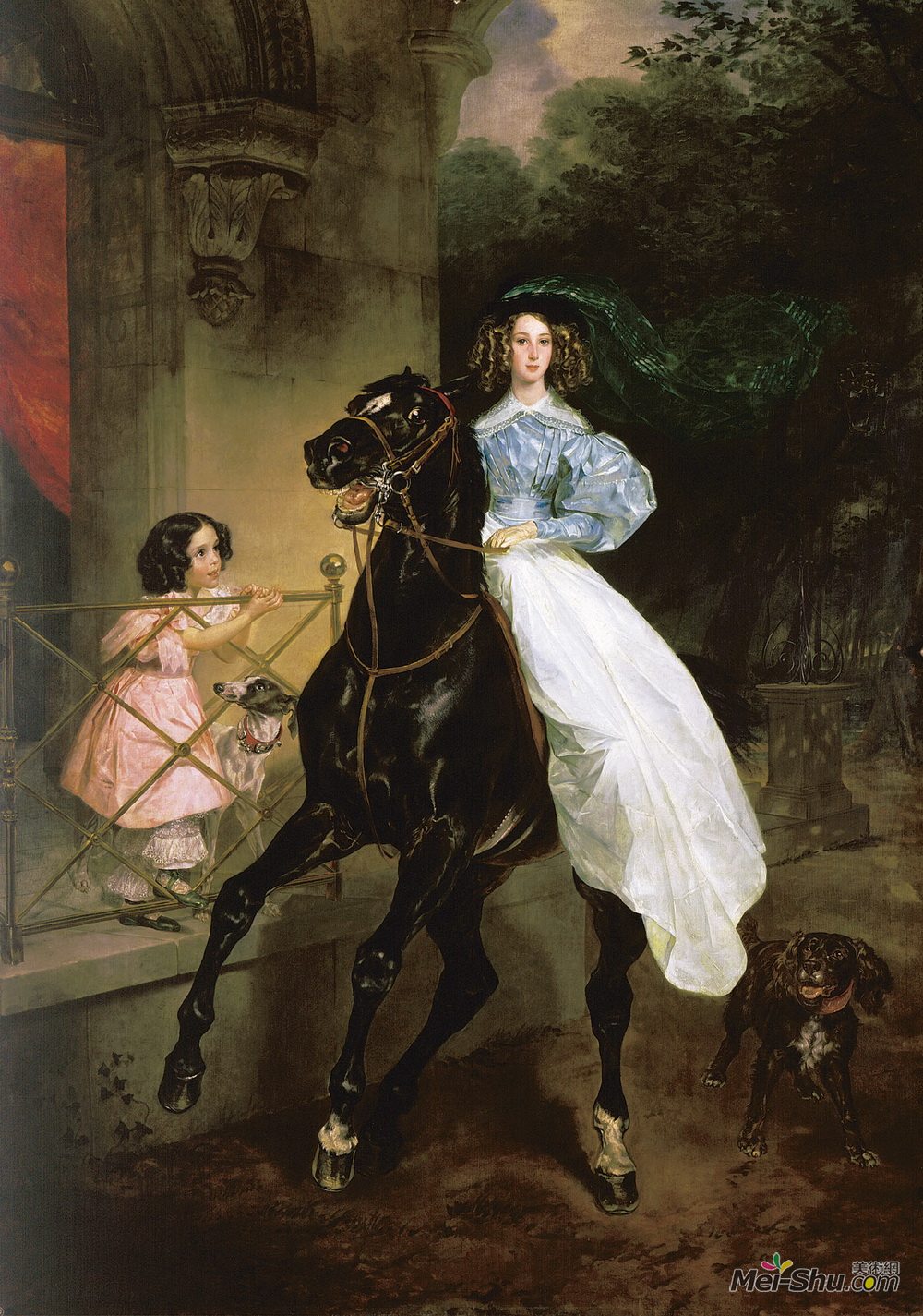 卡尔·布留洛夫(Karl Bryullov)高清作品《Rider. Portrait of Giovanina and Amacilia Pacini, the Foster》