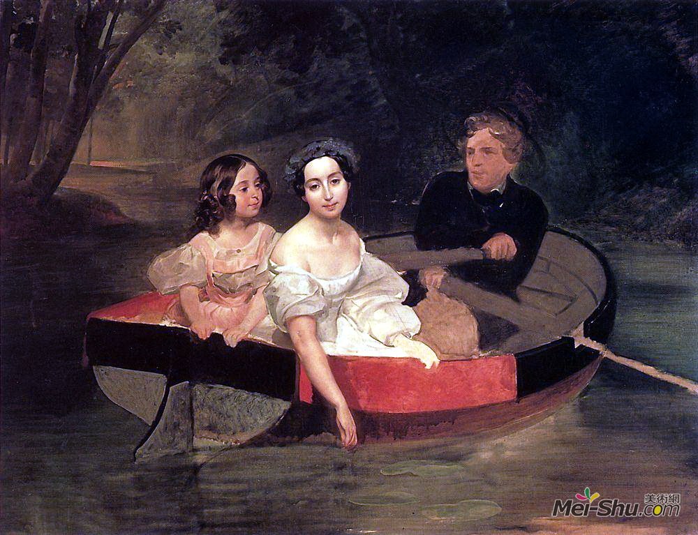 卡尔·布留洛夫(Karl Bryullov)高清作品《Self-portrait with Baroness Ye. N. Meller-Zakomelskaya and a》