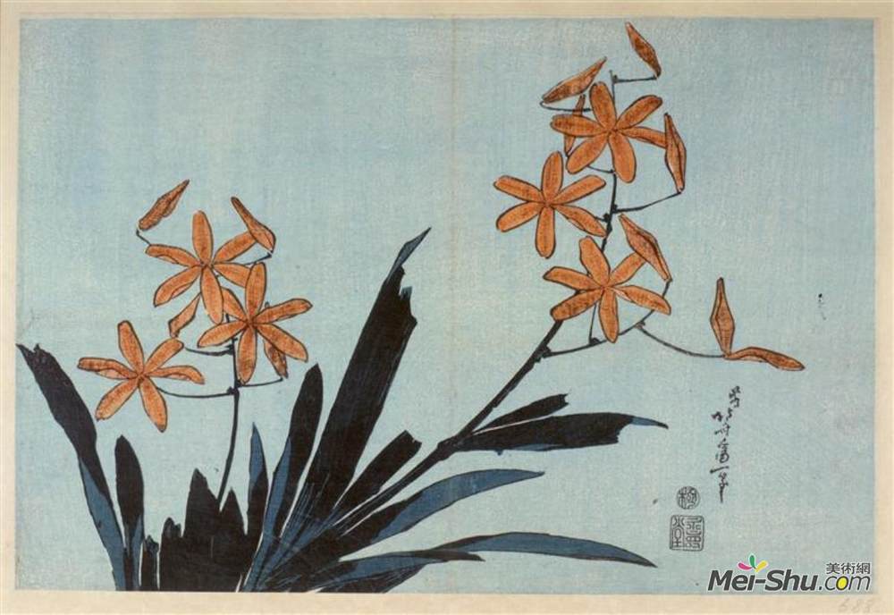 葛饰北斋(Katsushika Hokusai)高清作品《橙兰花》