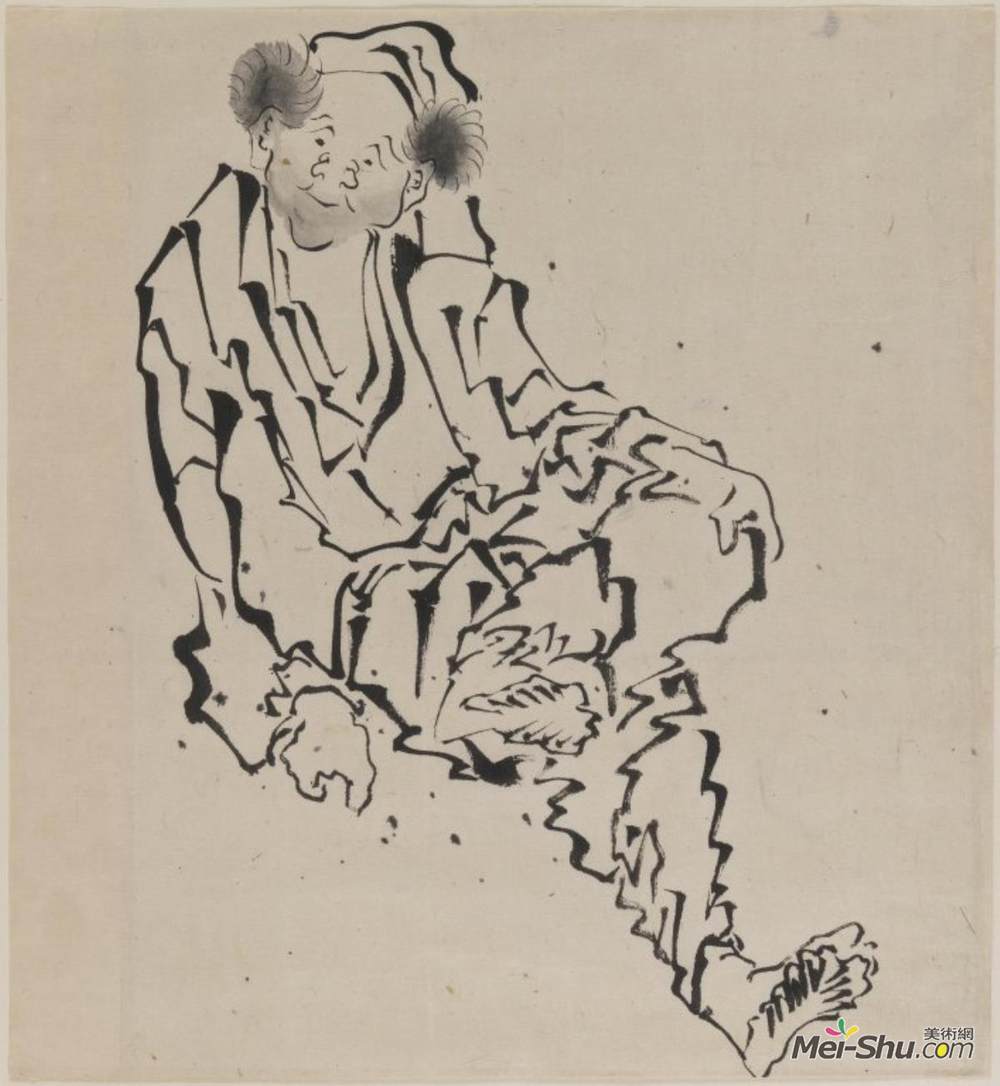 葛饰北斋(Katsushika Hokusai)高清作品《左腿坐在右膝上的男子坐姿图》
